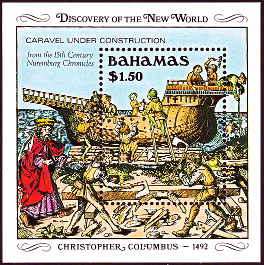 Багамы 1989 год . Христофор Колумб . Стоительство каравеллы .